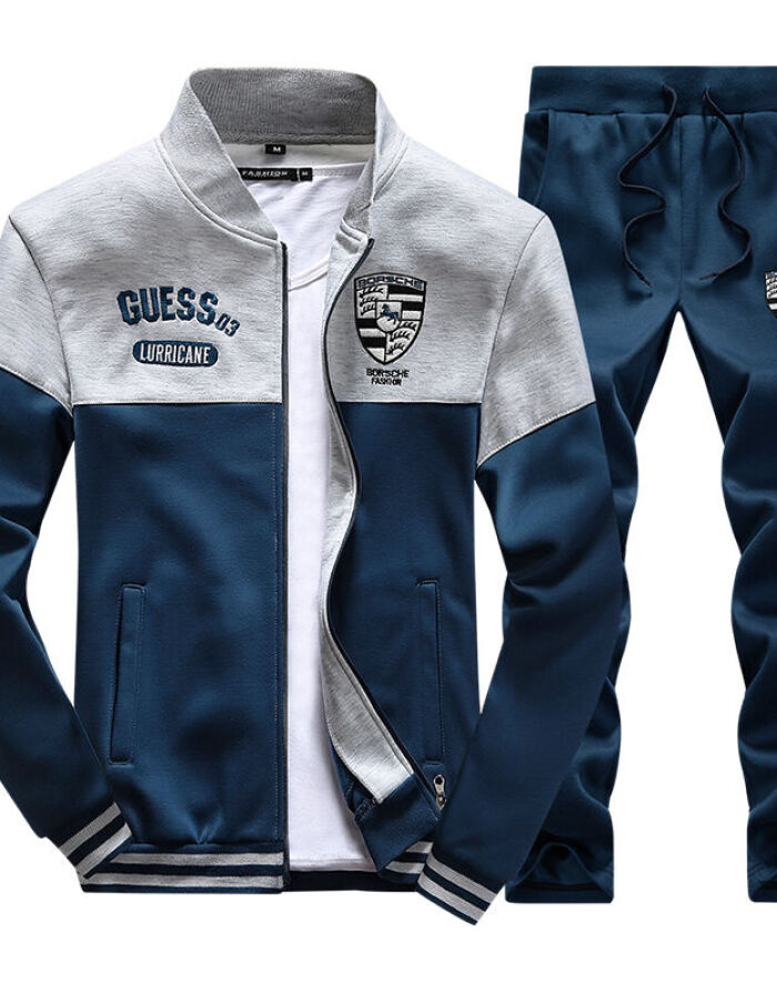 潮流運動新風尚 2016新款男士紅藍撞色衛衣套裝引領青春潮流