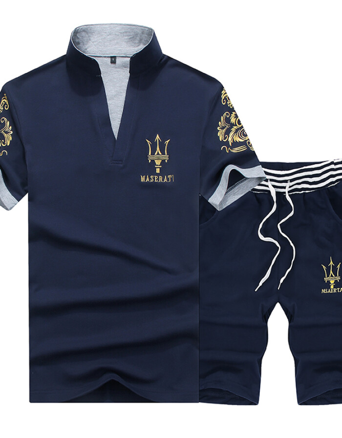 青春新風尚 2017夏季新款短袖POLO衫V領棉T恤套裝解析